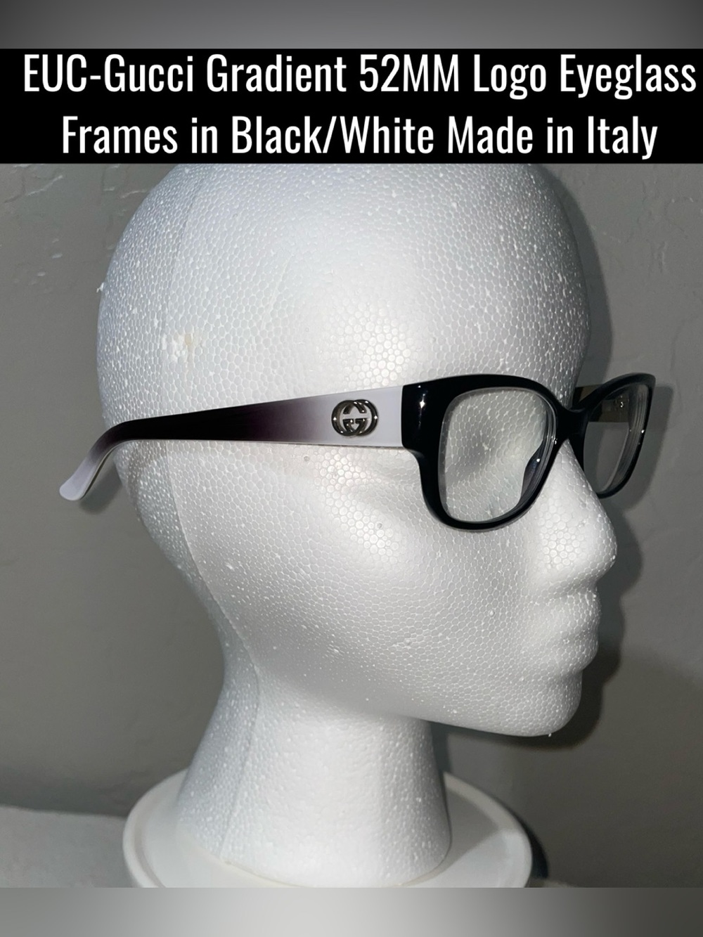 EUC-Gucci Gradient 52MM Logo Eyeglass Frames in Black/White-Made in Italy
